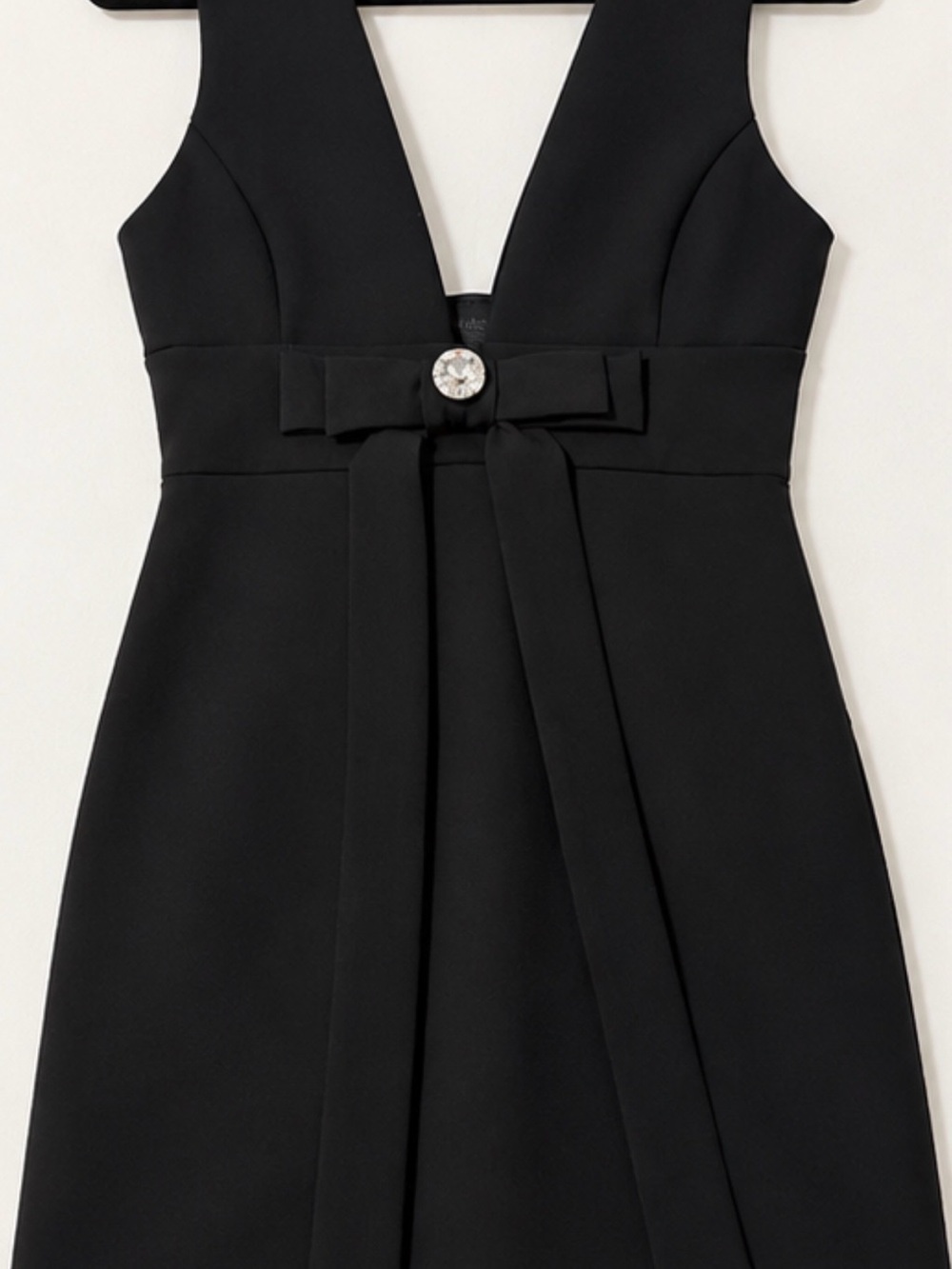 Zara Black V-Neck Mini Dress with Bow and Jeweled Button